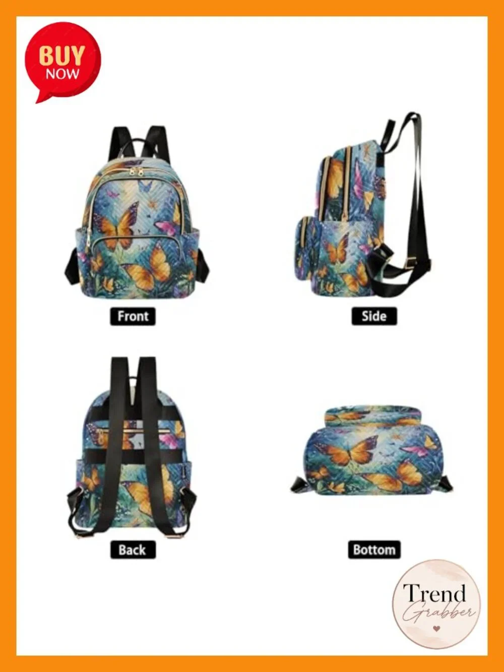 Butterfly Print Polyester Backpack Purse Women Travel Daypack Laptop Casual